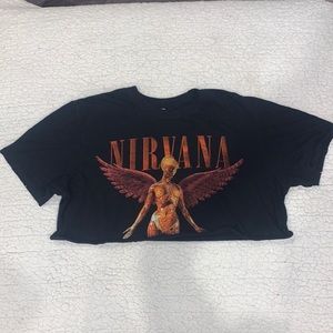 Black Nirvana Distressed Crop Top Size Large